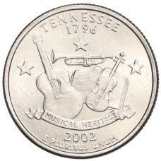 Монета 25 центов (1/4 доллара) 2002 года P США Штаты и территории — Штат Теннеси (аверс)