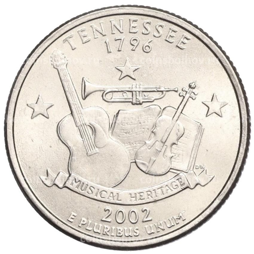 Монета 25 центов (1/4 доллара) 2002 года P США Штаты и территории — Штат Теннеси