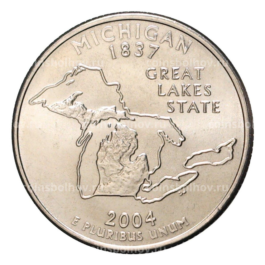 Монета 25 центов (1/4 доллара) 2004 года Р США Штаты и территории — Мичиган