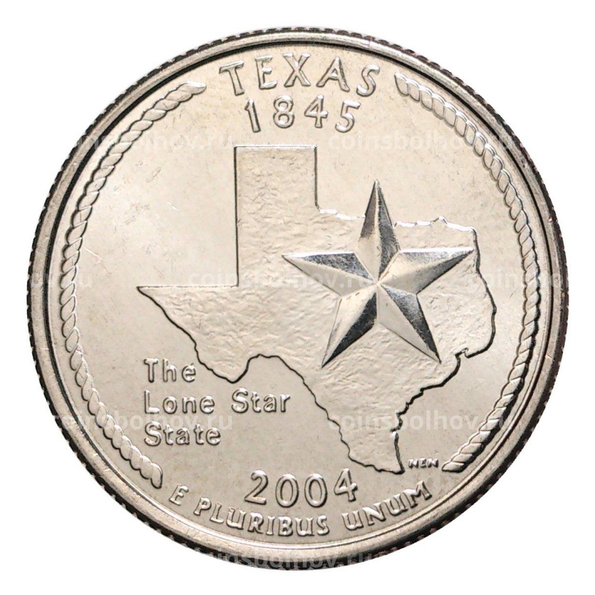 Монета 25 центов (1/4 доллара) 2004 года Р США Штаты и территории — Техас