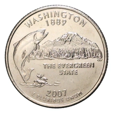 Монета 25 центов (1/4 доллара) 2007 года Р США Штаты и территории — Вашингтон (аверс)