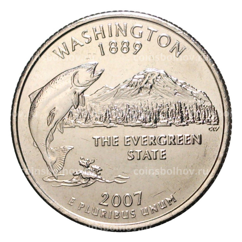 Монета 25 центов (1/4 доллара) 2007 года Р США Штаты и территории — Вашингтон