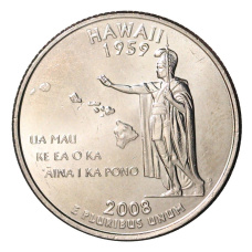 Монета 25 центов (1/4 доллара) 2008 года Р США Штаты и территории — Гавайи (аверс)