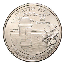 Монета 25 центов (1/4 доллара) 2009 года Р США Штаты и территории — Пуэрто-Рико (аверс)