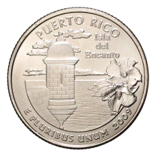 Монета 25 центов (1/4 доллара) 2009 года Р США Штаты и территории — Пуэрто-Рико (аверс)