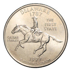 Монета 25 центов (1/4 доллара) 1999 года D США Штаты и территории — Делавер (аверс)