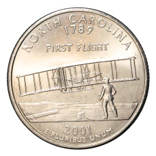 Монета 25 центов (1/4 доллара) 2001 года D США Штаты и территории — Северная Каролина (аверс)
