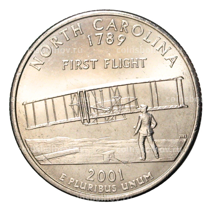 Монета 25 центов (1/4 доллара) 2001 года D США Штаты и территории — Северная Каролина