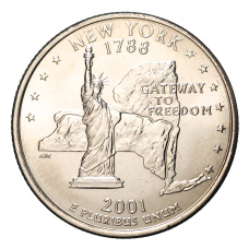 Монета 25 центов (1/4 доллара) 2001 года D США Штаты и территории — Нью-Йорк (аверс)