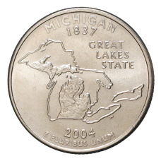 Монета 25 центов (1/4 доллара) 2004 года D США Штаты и территории — Мичиган (аверс)