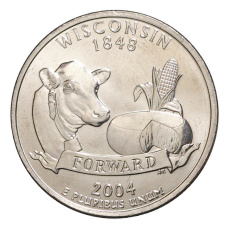 Монета 25 центов (1/4 доллара) 2004 года D США Штаты и территории — Висконсин (аверс)