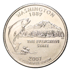 Монета 25 центов (1/4 доллара) 2007 года D США Штаты и территории — Вашингтон (аверс)