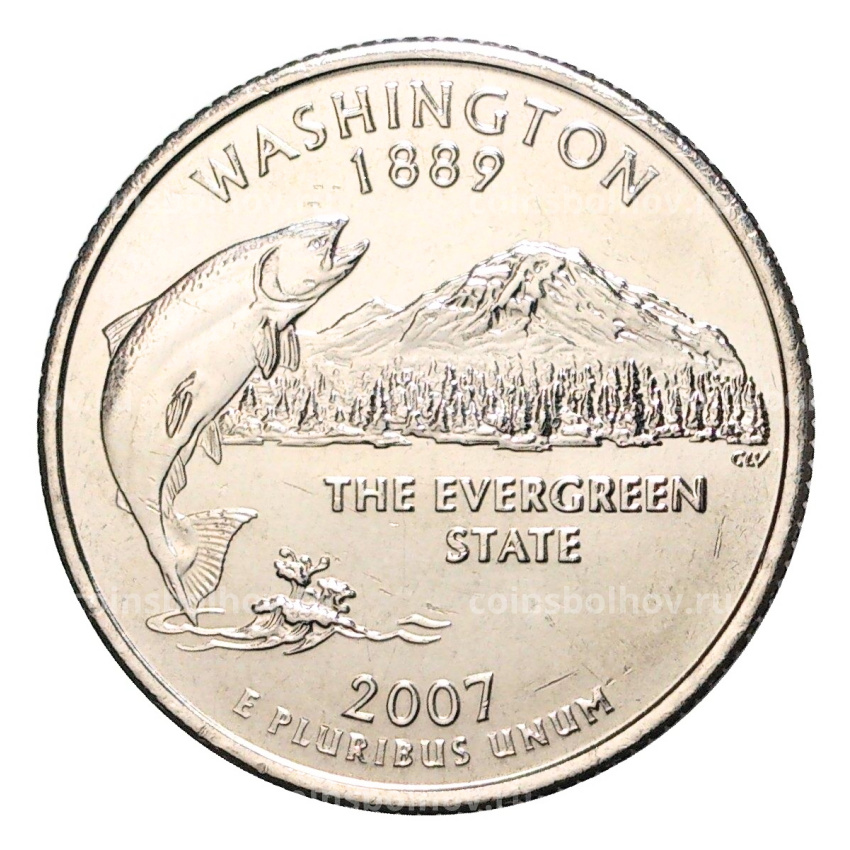 Монета 25 центов (1/4 доллара) 2007 года D США Штаты и территории — Вашингтон