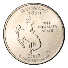 Монета 25 центов (1/4 доллара) 2007 года D США Штаты и территории — Вайоминг (аверс)