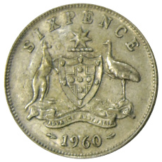 Монета 6 пенсов 1960 года Австралия (аверс)