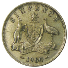 Монета 6 пенсов 1960 года Австралия (аверс)