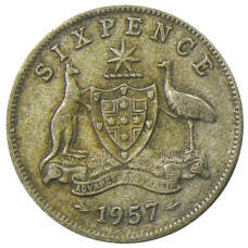 Монета 6 пенсов 1957 года Австралия (аверс)