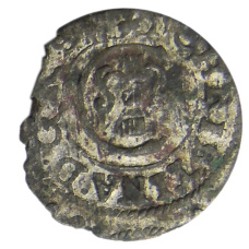 Монета Солид 1653 года Шведская оккупация Риги — королева Кристина (аверс)