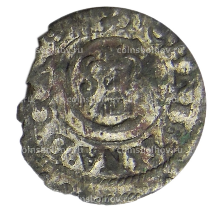 Монета Солид 1653 года Шведская оккупация Риги — королева Кристина