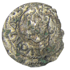 Монета Солид 1653 года Шведская оккупация Риги — королева Кристина (реверс)