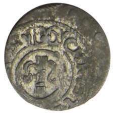 Монета Солид 1652 года Шведская оккупация Риги — королева Кристина (аверс)