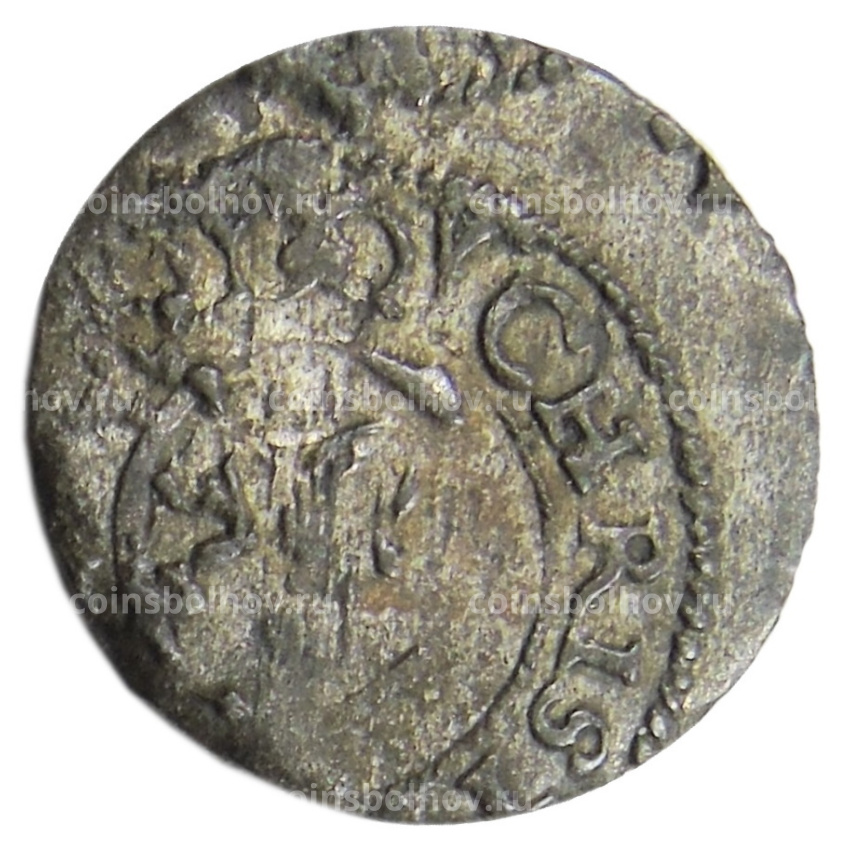 Монета Солид 1650 года Шведская оккупация Риги — королева Кристина