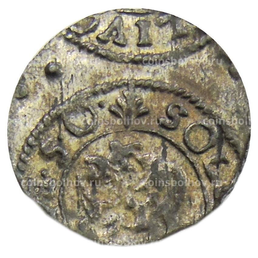 Монета Солид 1650 года Шведская оккупация Риги — королева Кристина (вид 2)
