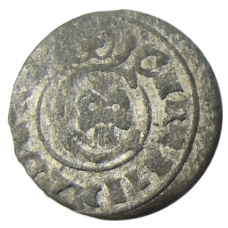 Монета Солид 1648 года Шведская оккупация Риги — королева Кристина (аверс)