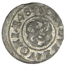 Монета Солид 1648 года Шведская оккупация Риги — королева Кристина (реверс)