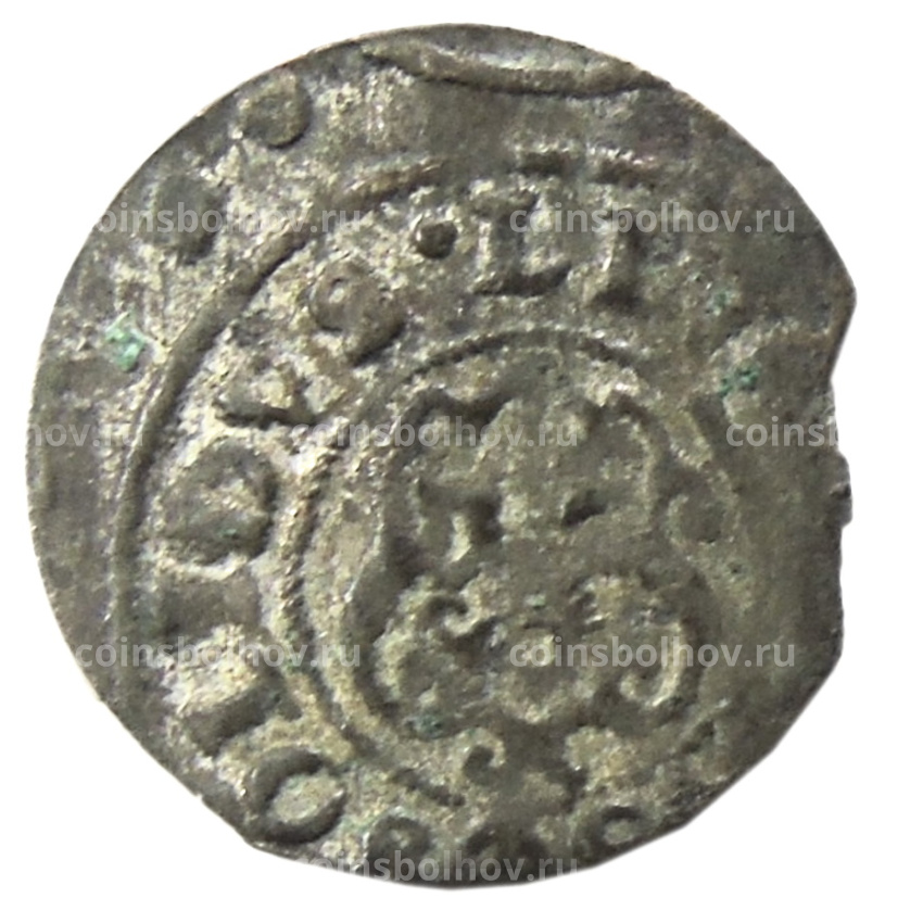 Монета Солид 1634-1654 года Шведская оккупация Риги — королева Кристина (вид 2)