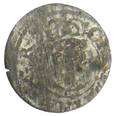 Монета Солид 1653 года Шведская оккупация Риги — королева Кристина (аверс)