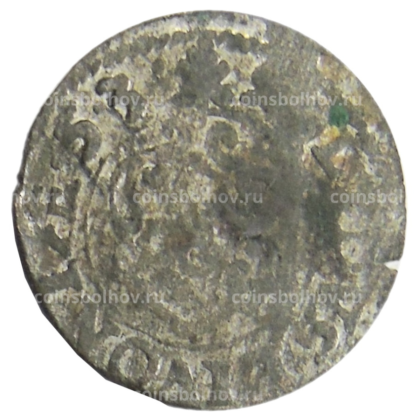 Монета Солид 1653 года Шведская оккупация Риги — королева Кристина (вид 2)