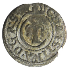 Монета Солид 1634-1654 года Шведская оккупация Риги — королева Кристина (аверс)