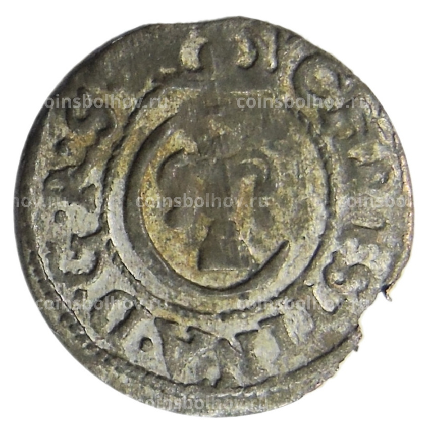 Монета Солид 1634-1654 года Шведская оккупация Риги — королева Кристина