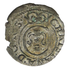 Монета Солид 1652 года Шведская оккупация Риги — королева Кристина (аверс)