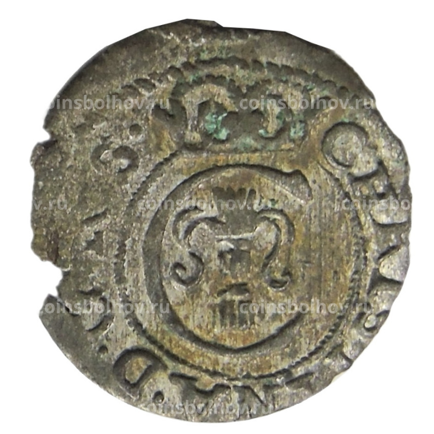 Монета Солид 1652 года Шведская оккупация Риги — королева Кристина