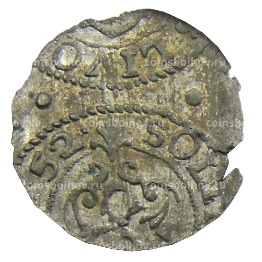 Монета Солид 1652 года Шведская оккупация Риги — королева Кристина (вид 2)
