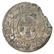 Монета Солид 1651 года Шведская оккупация Риги — Королева Кристина (аверс)