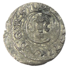 Монета Солид 1653 года Шведская оккупация Риги — Королева Кристина (аверс)