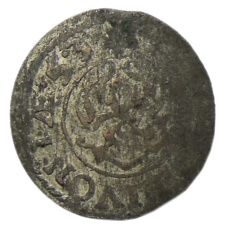 Монета Солид 1653 года Шведская оккупация Риги — Королева Кристина (реверс)