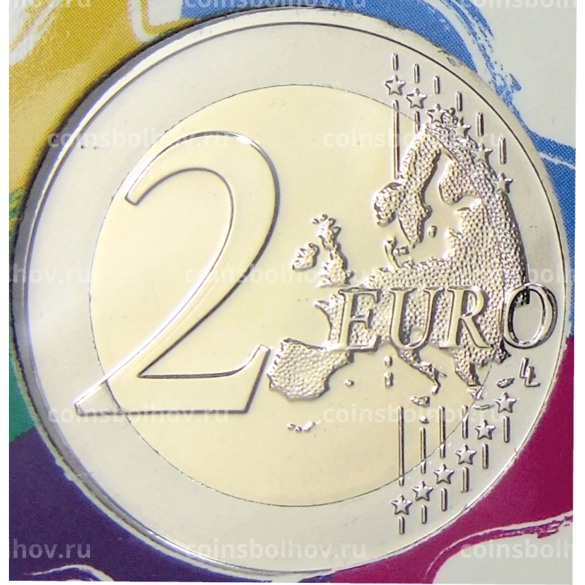 Монета 2 евро 2024 года Бельгия «Борьба с раком в Бельгии»(текст на лицевой стороне блистера немецком и французском) (вид 2)