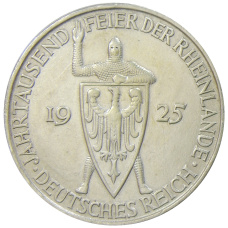 Монета 5 рейхсмарок 1925 года D Германия «Тысячелетие Рейнской области (Рейнланда)» (аверс)