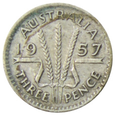 Монета 3 пенса 1957 года Австралия (аверс)