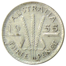 Монета 3 пенса 1955 года Австралия (аверс)