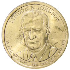 Монета 1 доллар 2015 года P Линдон Джонсон 36-й президент США (аверс)