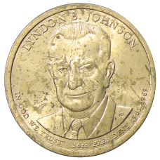 Монета 1 доллар 2015 года P Линдон Джонсон 36-й президент США (аверс)