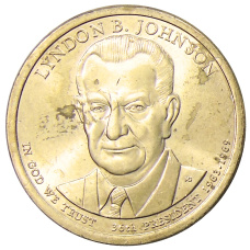 Монета 1 доллар 2015 года P Линдон Джонсон 36-й президент США (аверс)