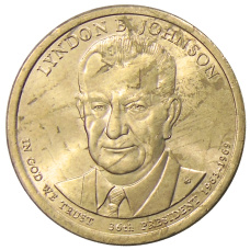 Монета 1 доллар 2015 года P Линдон Джонсон 36-й президент США (аверс)
