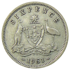 Монета 6 пенсов 1951 года Австралия (аверс)
