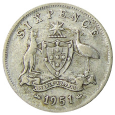 Монета 6 пенсов 1951 года Австралия (аверс)